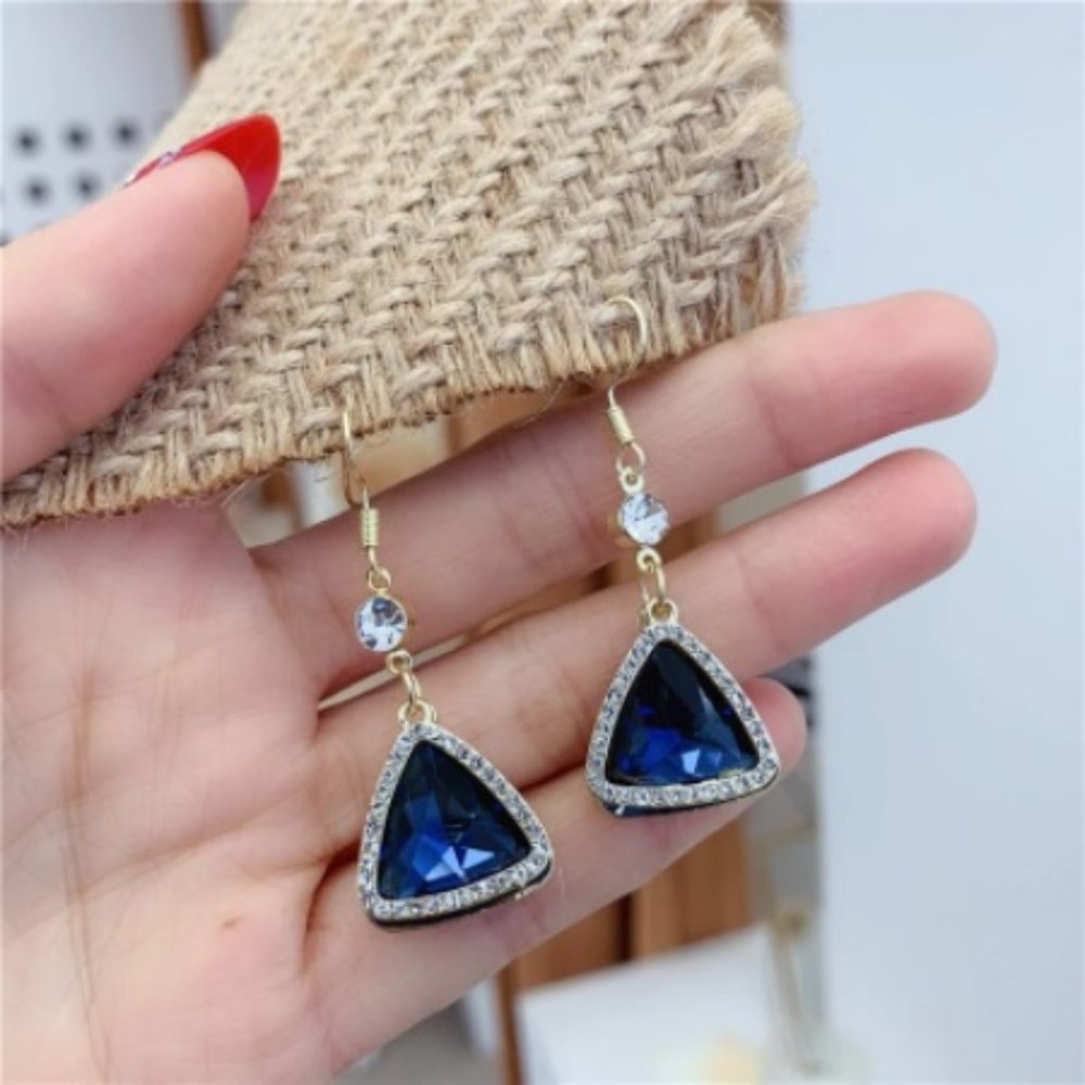 Sapphire & Rhinestone Dangle Earrings - Picture 3 of 3